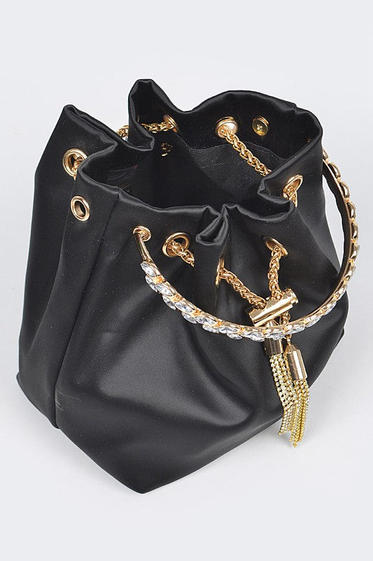 Satin Top Handle Bucket Clutch Bag