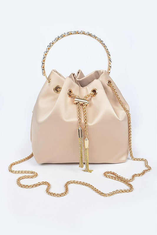 Satin Top Handle Bucket Clutch Bag