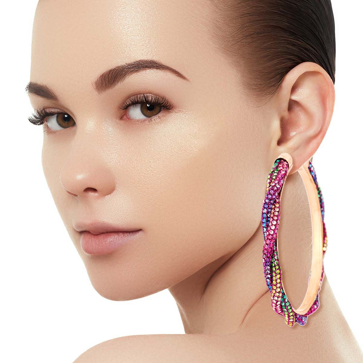 Rainbow Twisted Stone Hoops