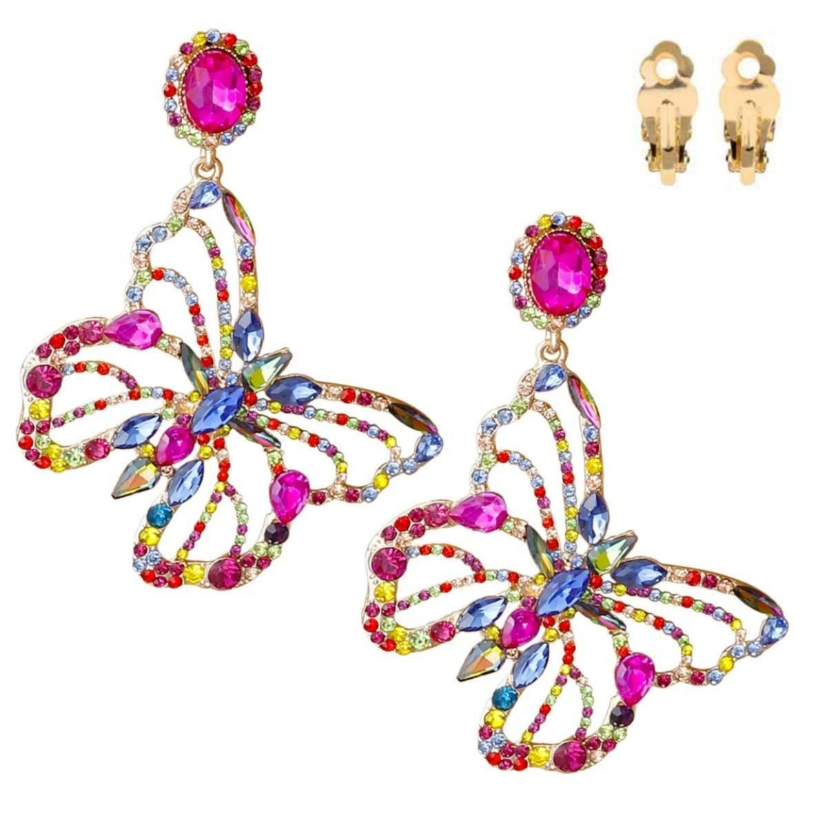 XLarge Multi Stone Butterfly Clip-On Earrings