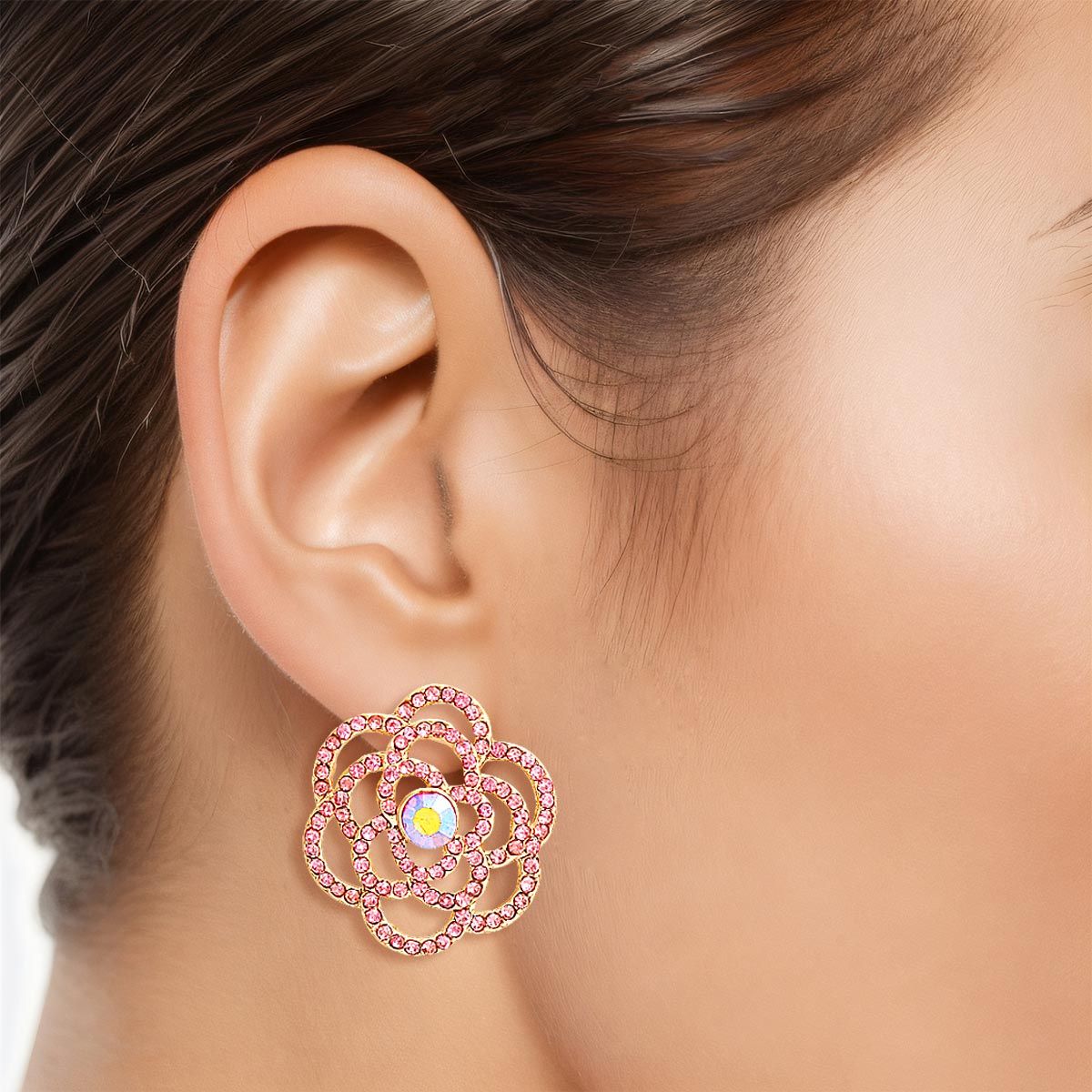 Pink Tea Rose Cutout Small Earrings Stud