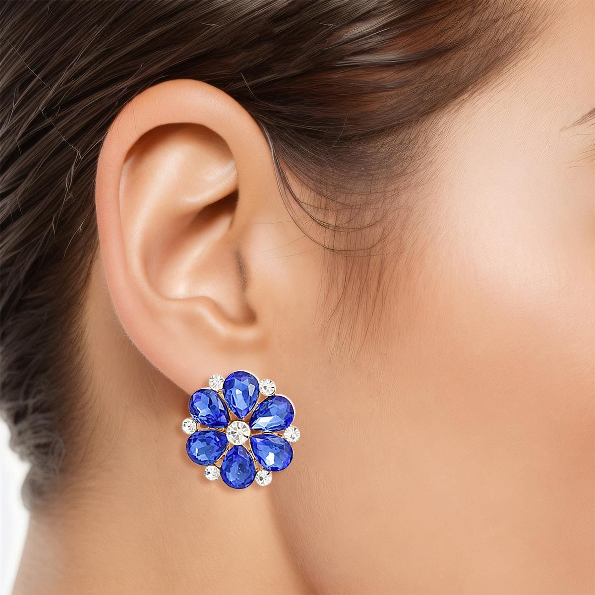 Stud Royal Blue Flower Small Stone Earrings Women