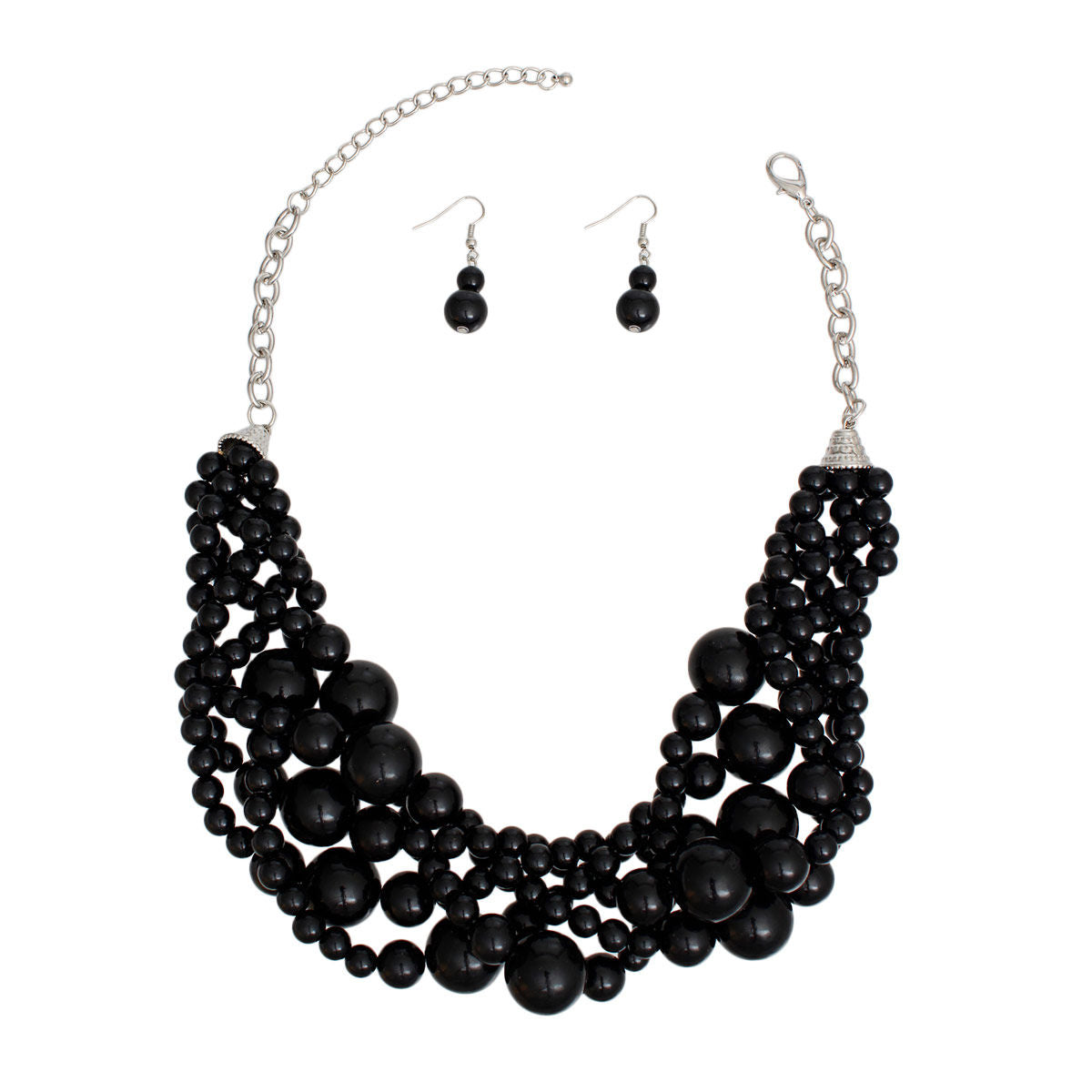 Pearl Necklace Black 5 Twisted Set for Women