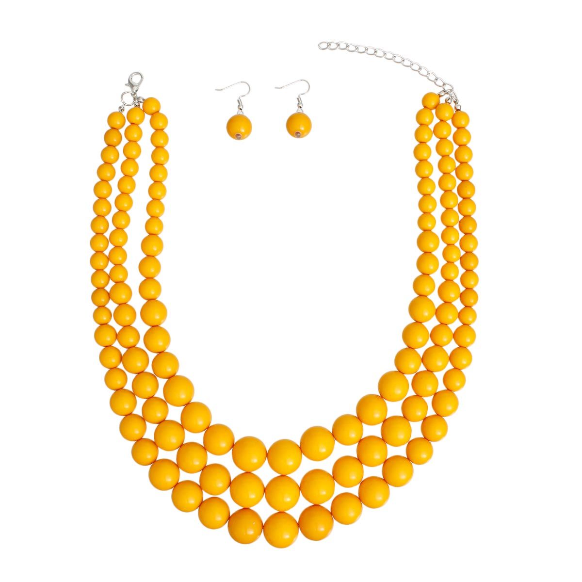 Bead Necklace Yellow 3 Layer Set for Women