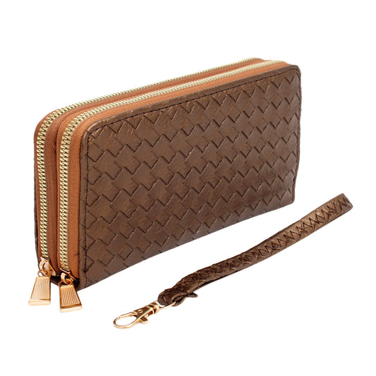 Zipper Wallet Bronze Woven Wristlet for Women