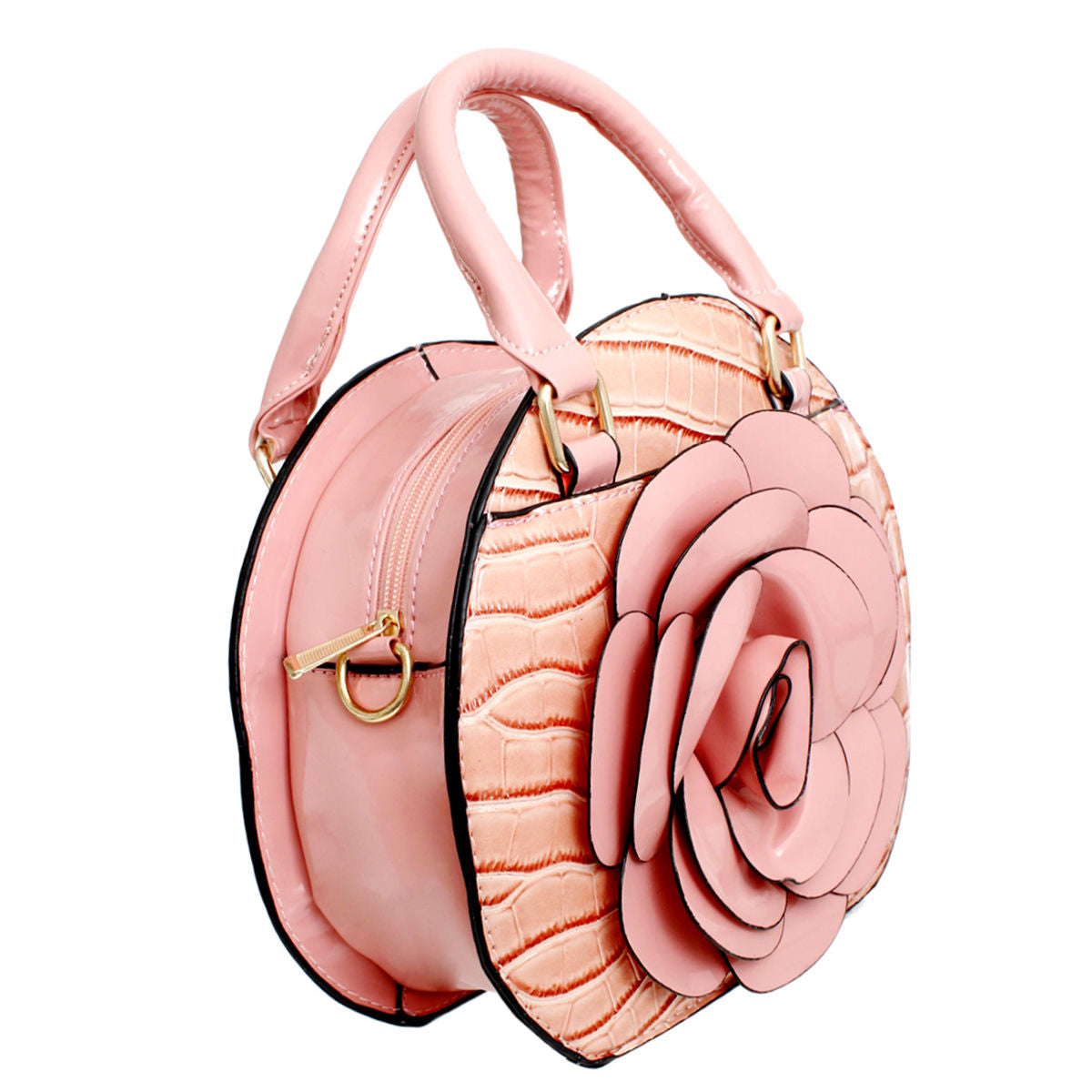 Handbag Round Pink Flower Croc Bag for Women