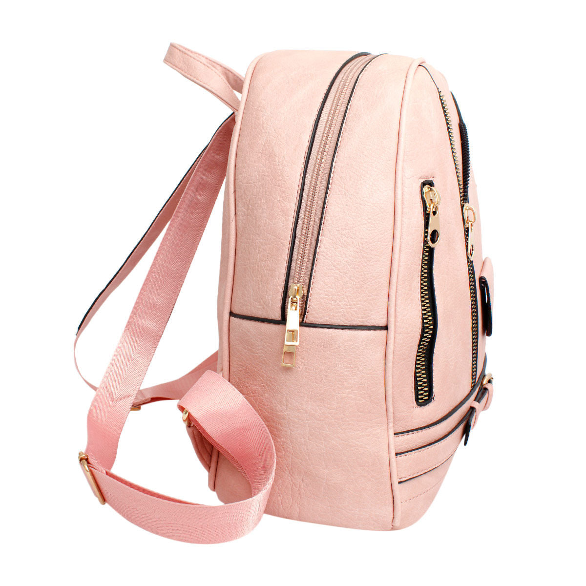 Moto Backpack Pink Zipper Medium Bag for Women