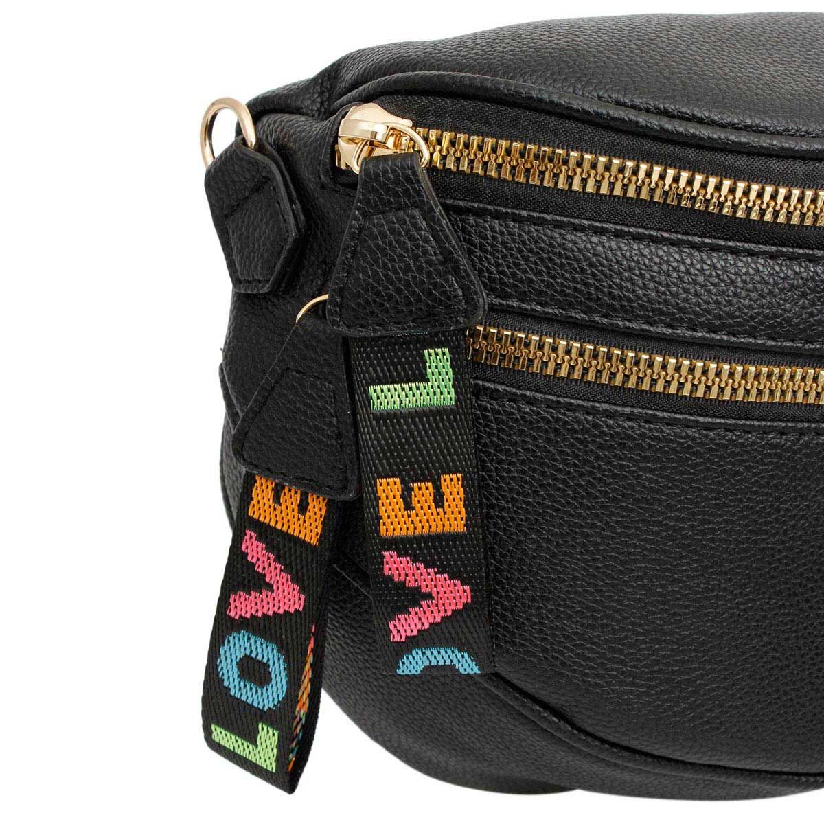 Crossbody Black Love Zipper Saddle Bag for Women