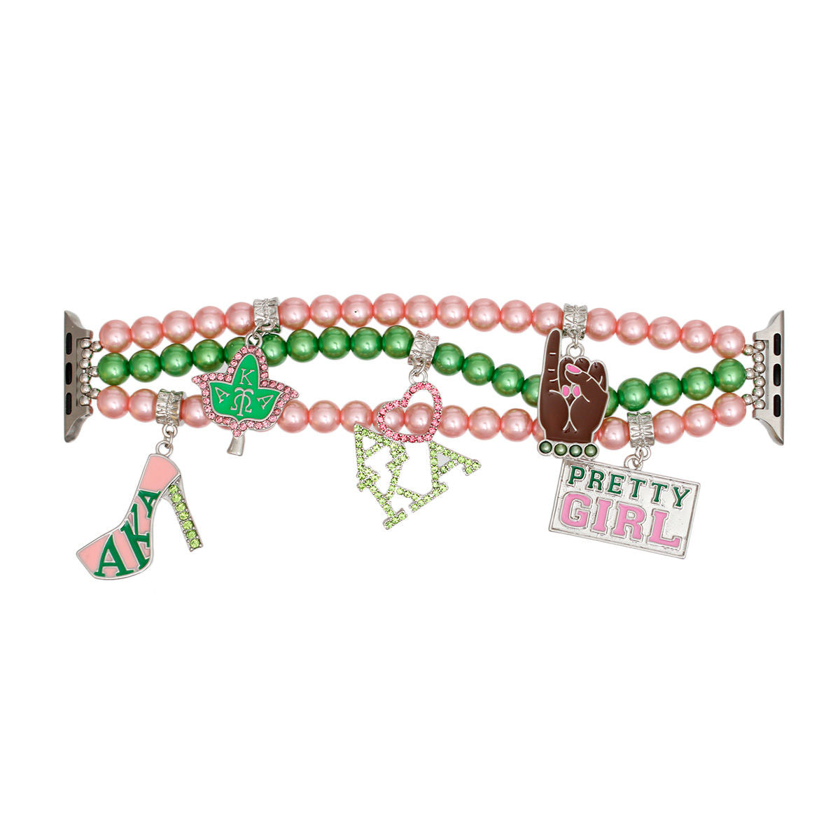 AKA Sorority Pink Green Pearl Watch Band for Women