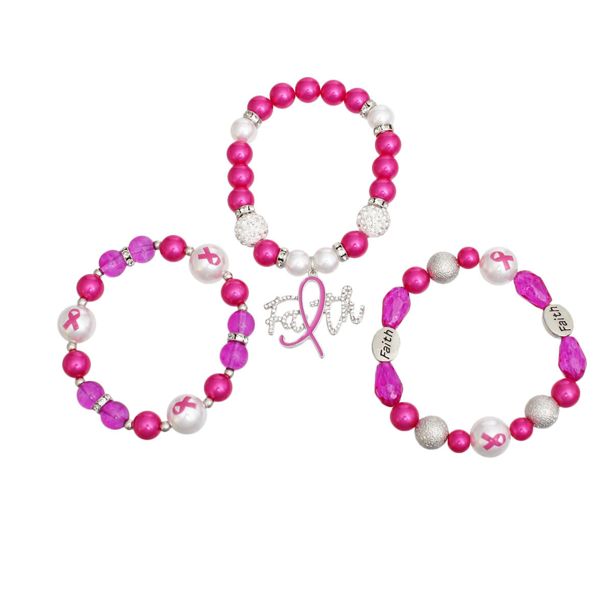 Bracelets Pink Breast Cancer Faith Set for Women