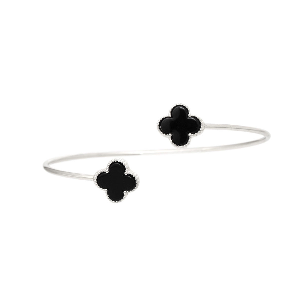 Bangle Silver Black Clover Open Bracelet for Women