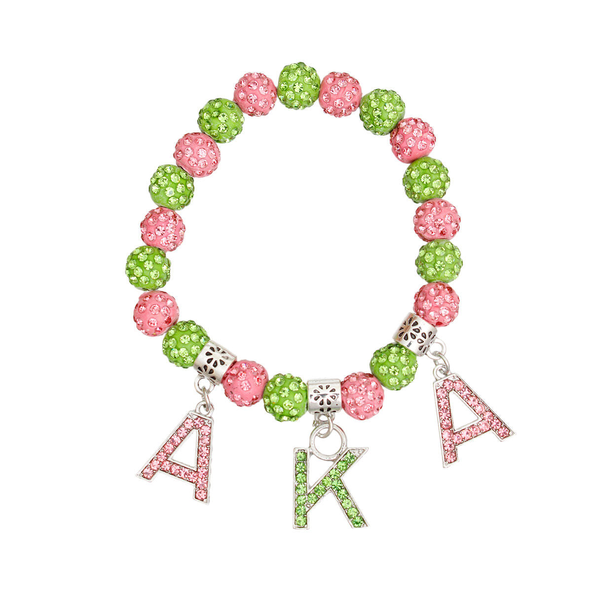 AKA Sorority Pink Green Bling Letter Bracelet