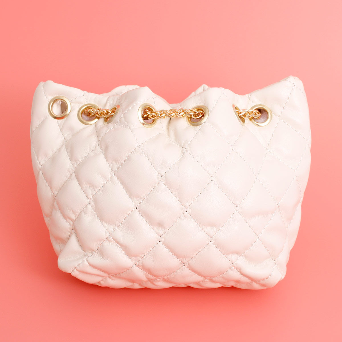 Mini Bucket White Quilted Parisian Lux Charm Bag