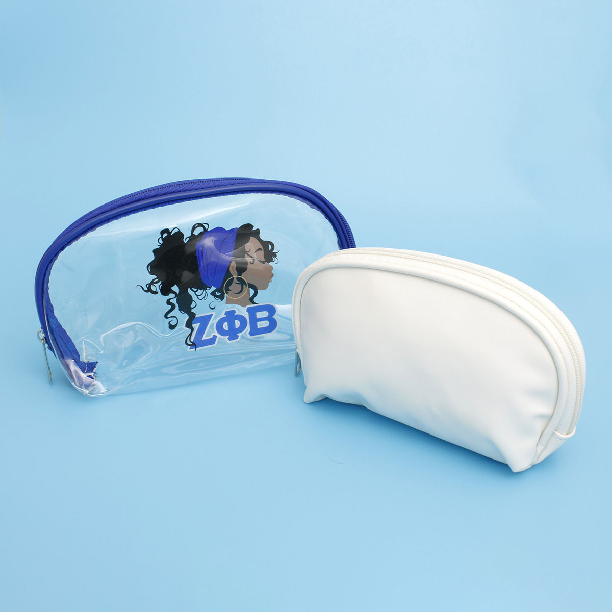 ZPB Sorority Woman Blue White Cosmetic Pouch Set