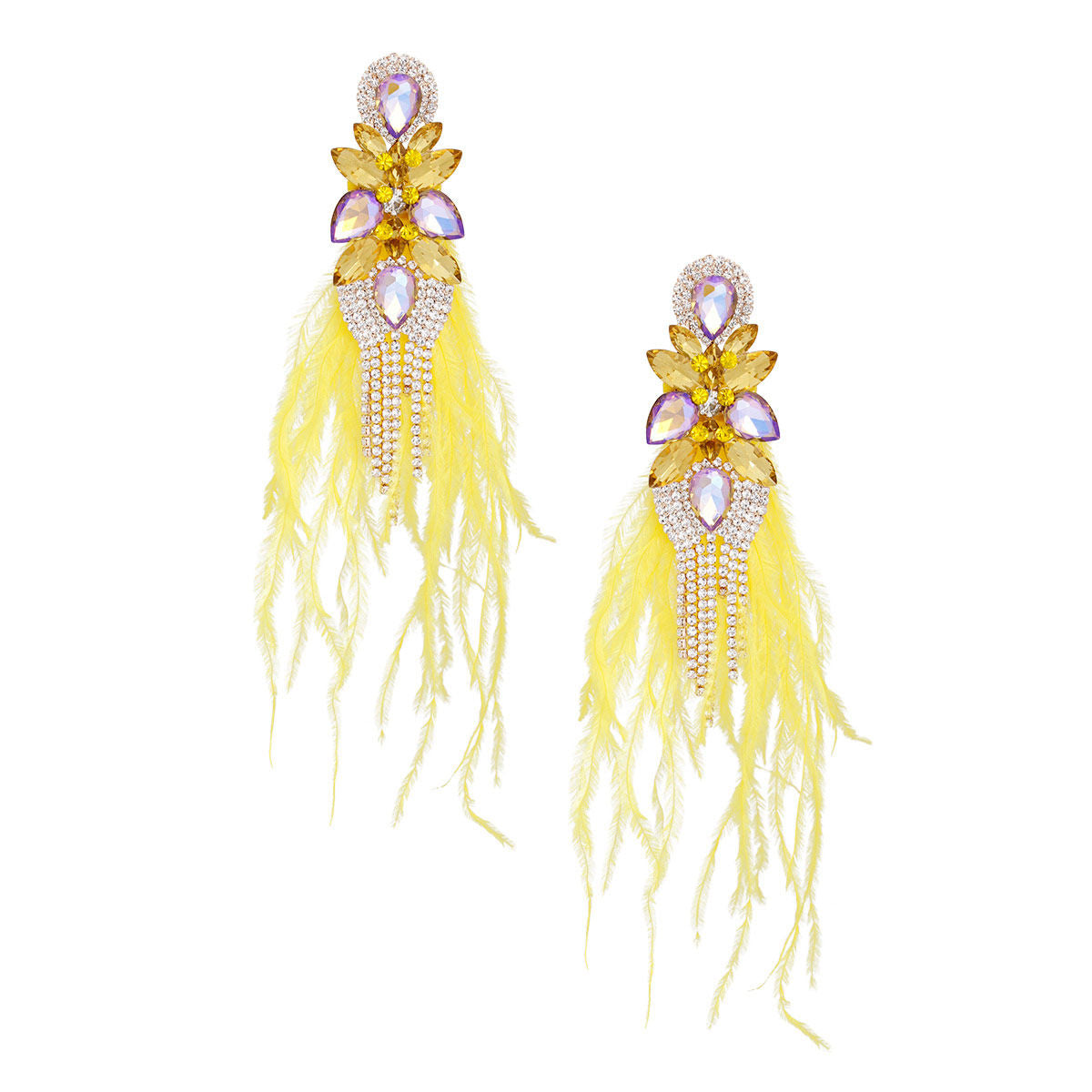 Tassel Yellow Feather Glass Earrings for Women