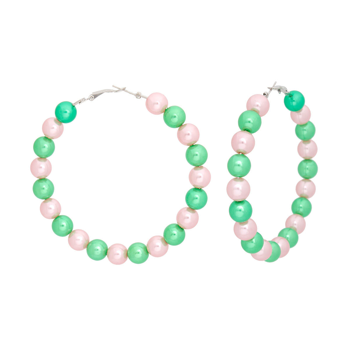 Pink Green Pearl Hoops for Women