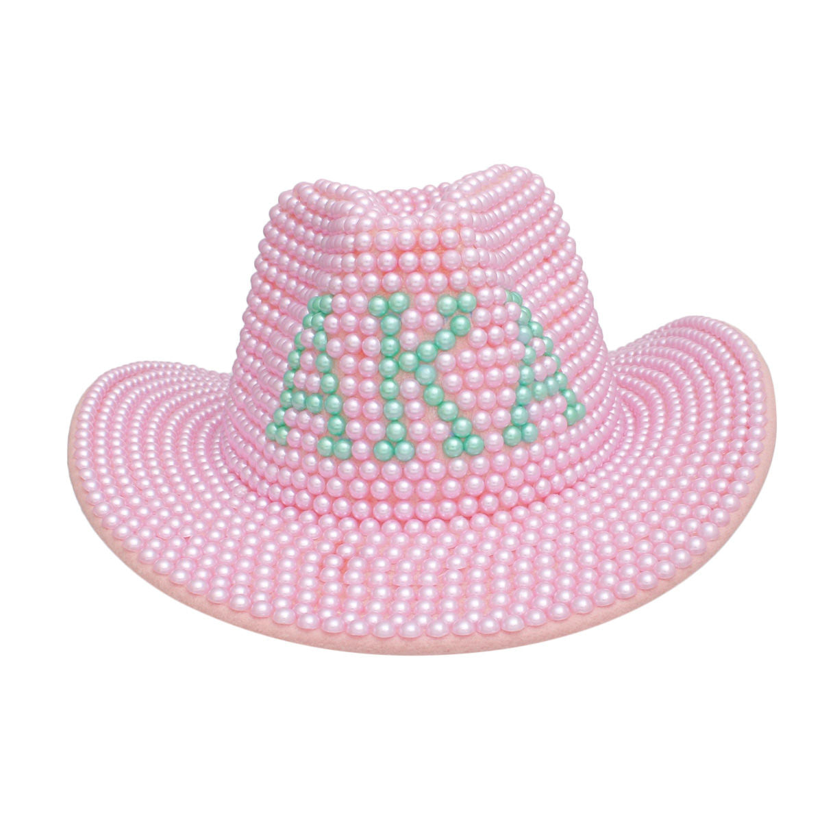 AKA Sorority Pink and Green Pearl Fedora Hat Women