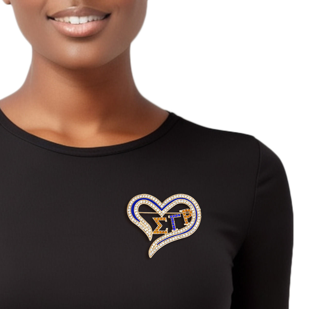 SGRHO Sorority Heart Blue Gold Bling Brooch Women