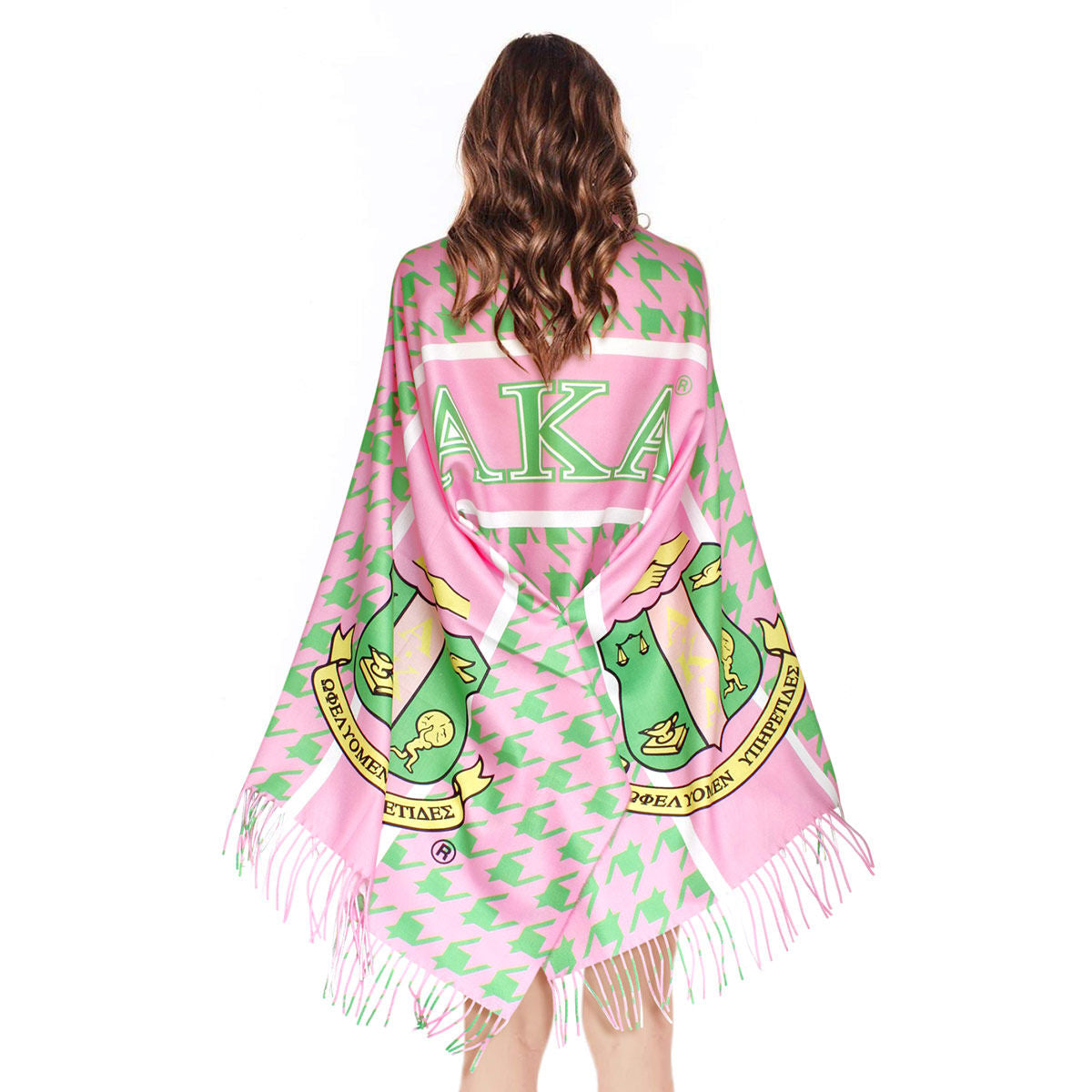 AKA Pink Green Houndstooth Fashion Shawl Scarf