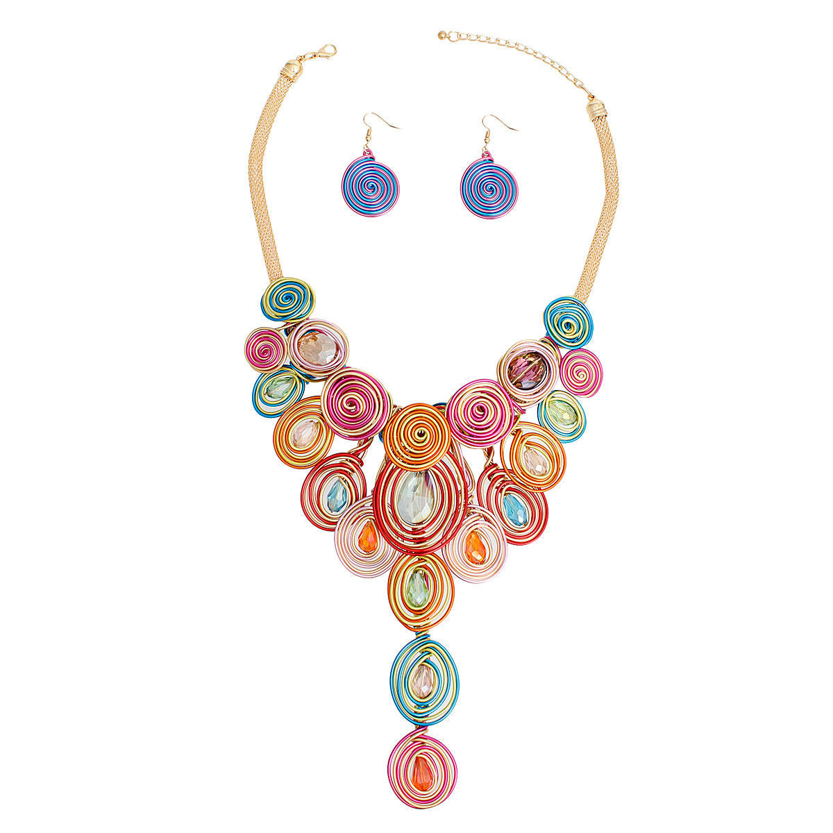 Bib Necklace Rainbow Wire Drop Set for Women