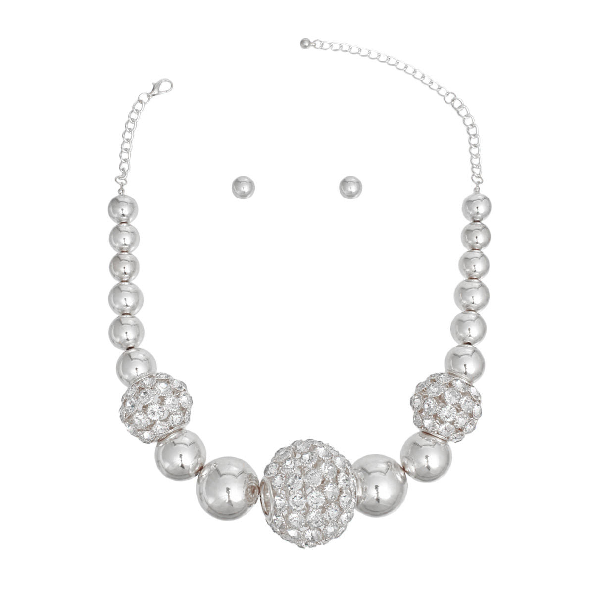 Bead Necklace Silver Rhinestone Jumbo Set Women