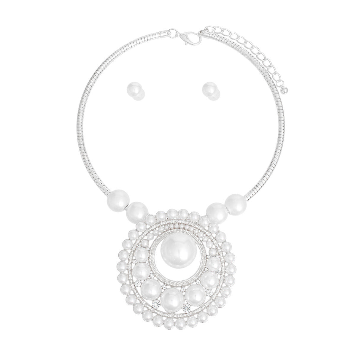 Pendant Necklace Silver Pearl Circular Set Women