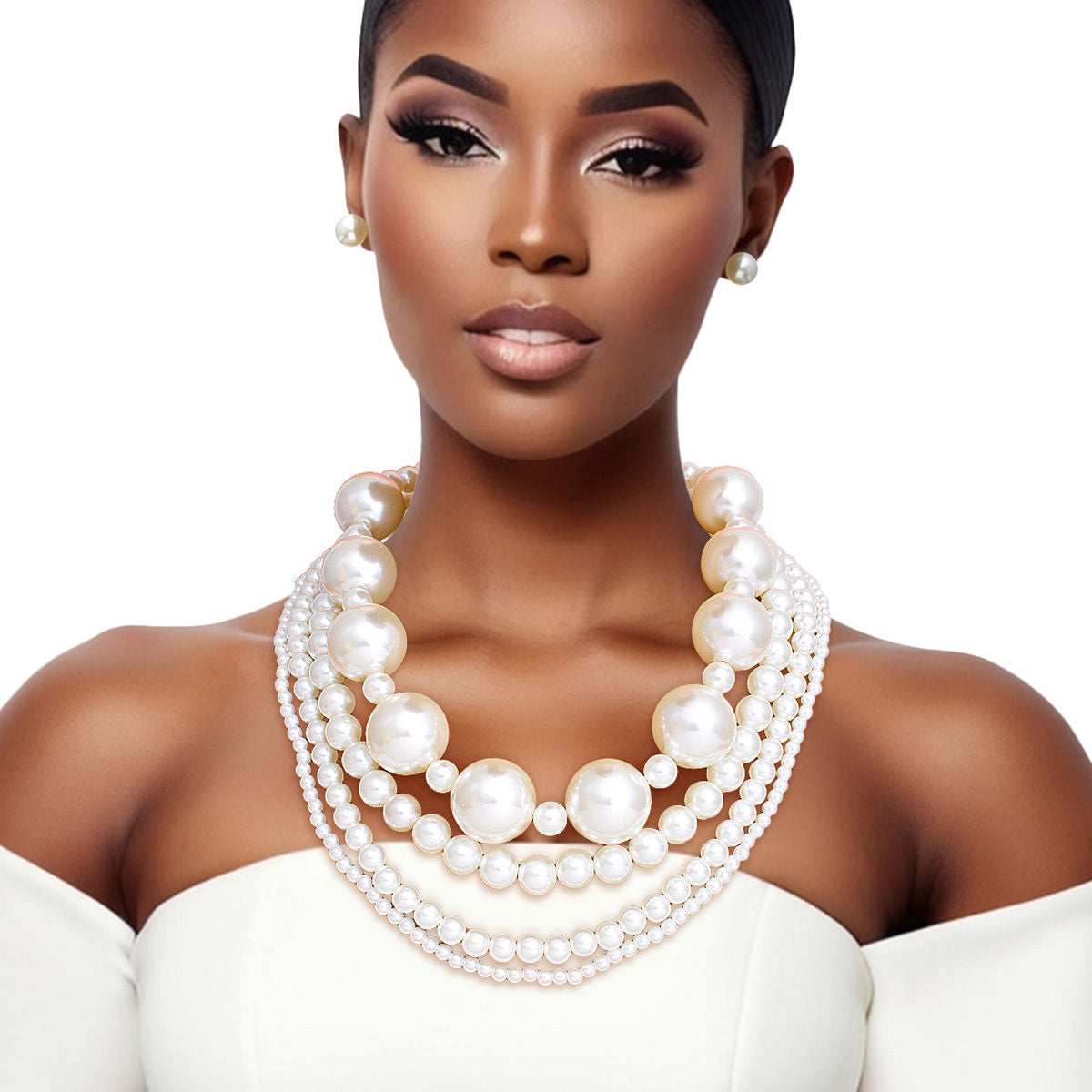 Pearl Necklace Cream Jumbo 4 Strand Set for Women