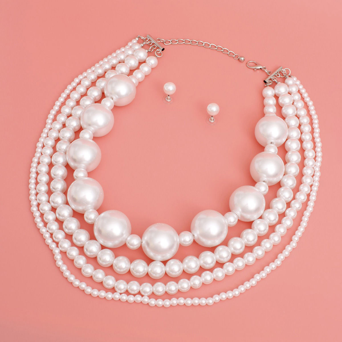 Pearl Necklace White Jumbo 4 Strand Set for Women