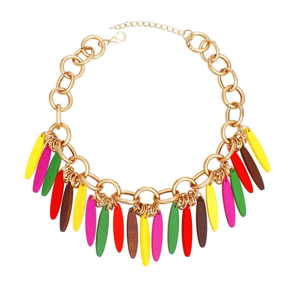 Necklace Tribal Multicolor Wood Fringe for Women