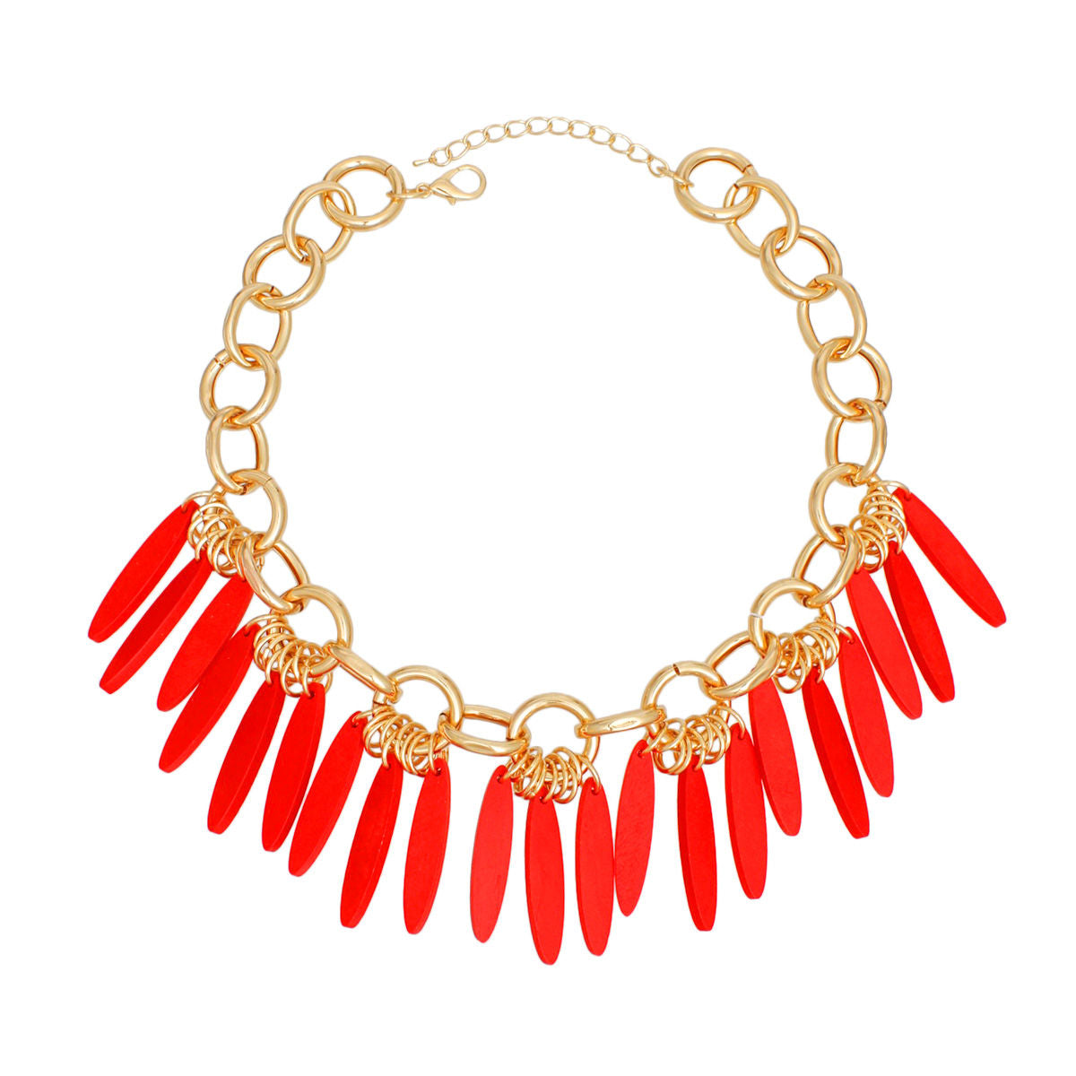 Necklace Tribal Red Wood Fringe for Women