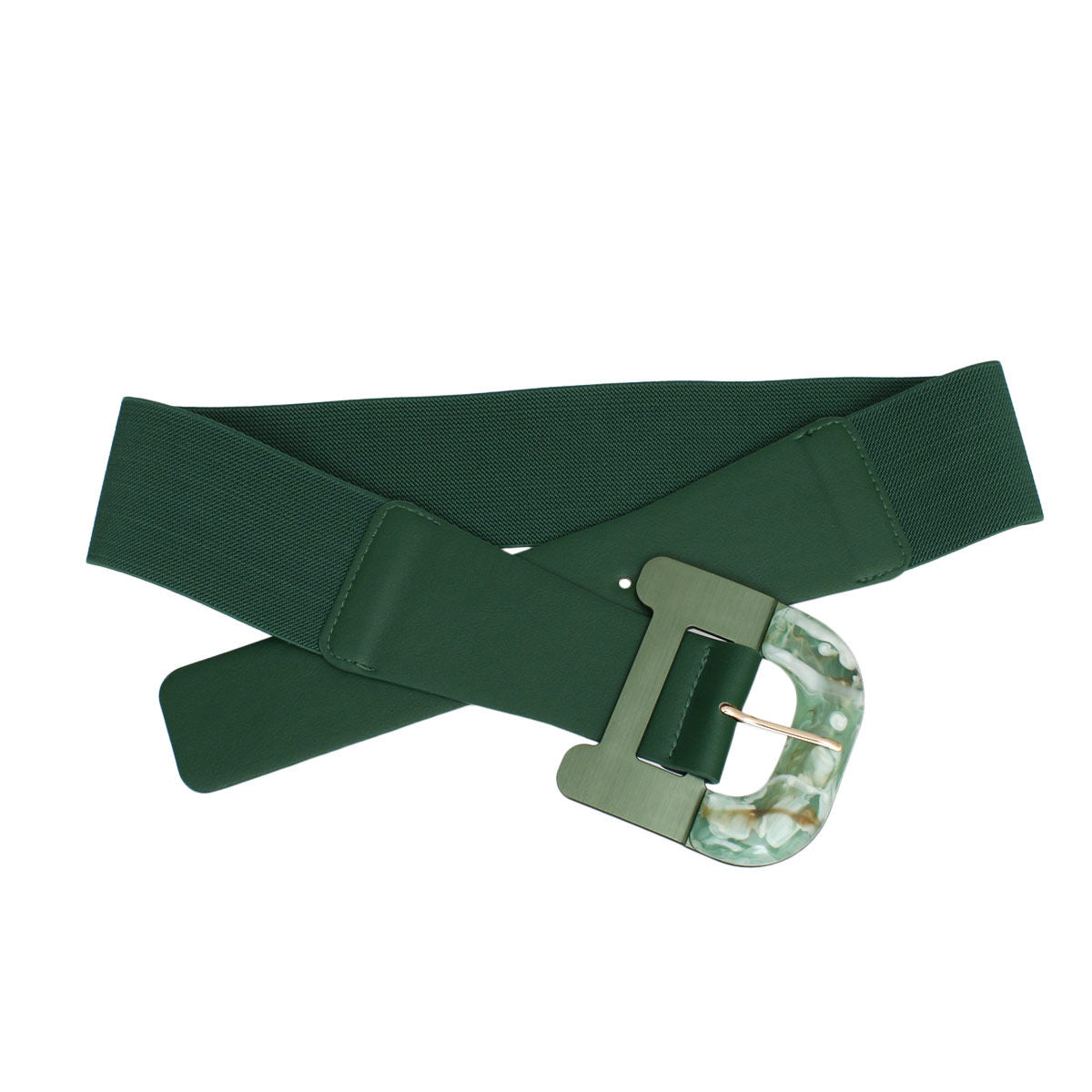 Belt Green Wide Marbled Buckle Stretch for Women