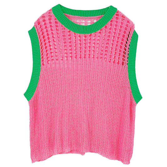 Vest Top Pink and Green Crochet for Women