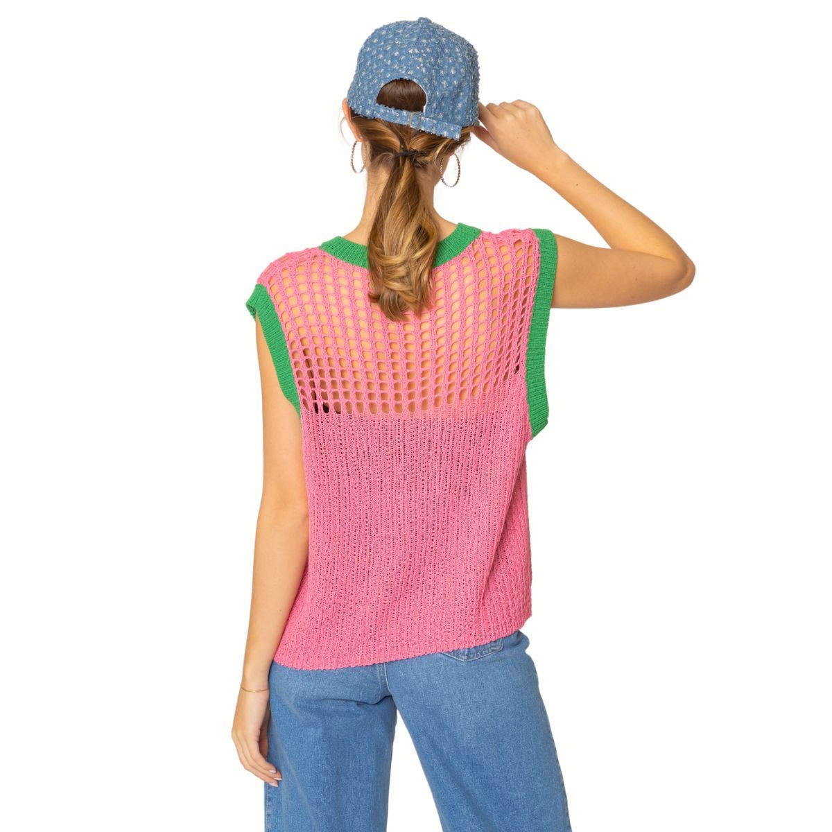 Vest Top Pink and Green Crochet for Women