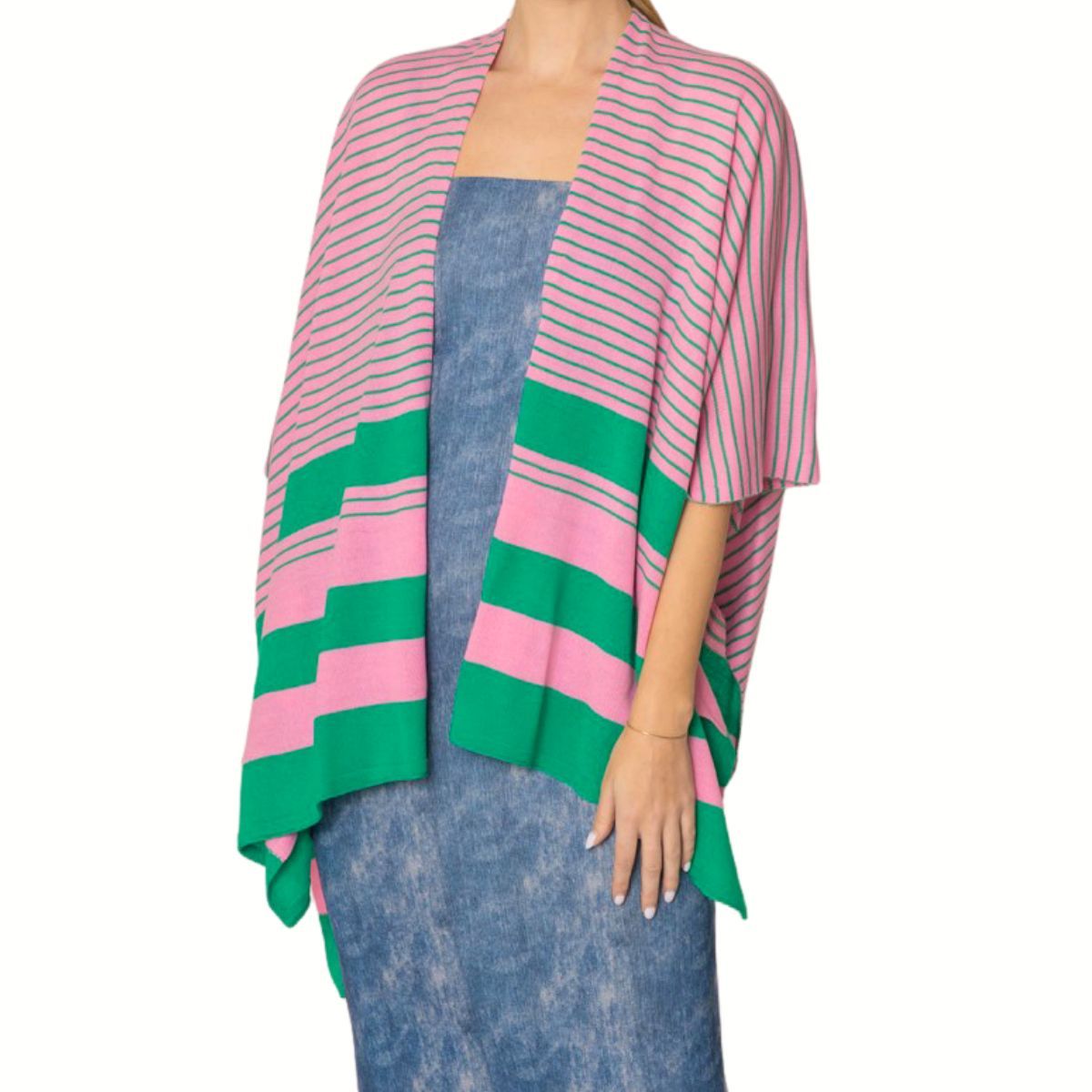 Ruana Kimono Striped Pink and Green for Women