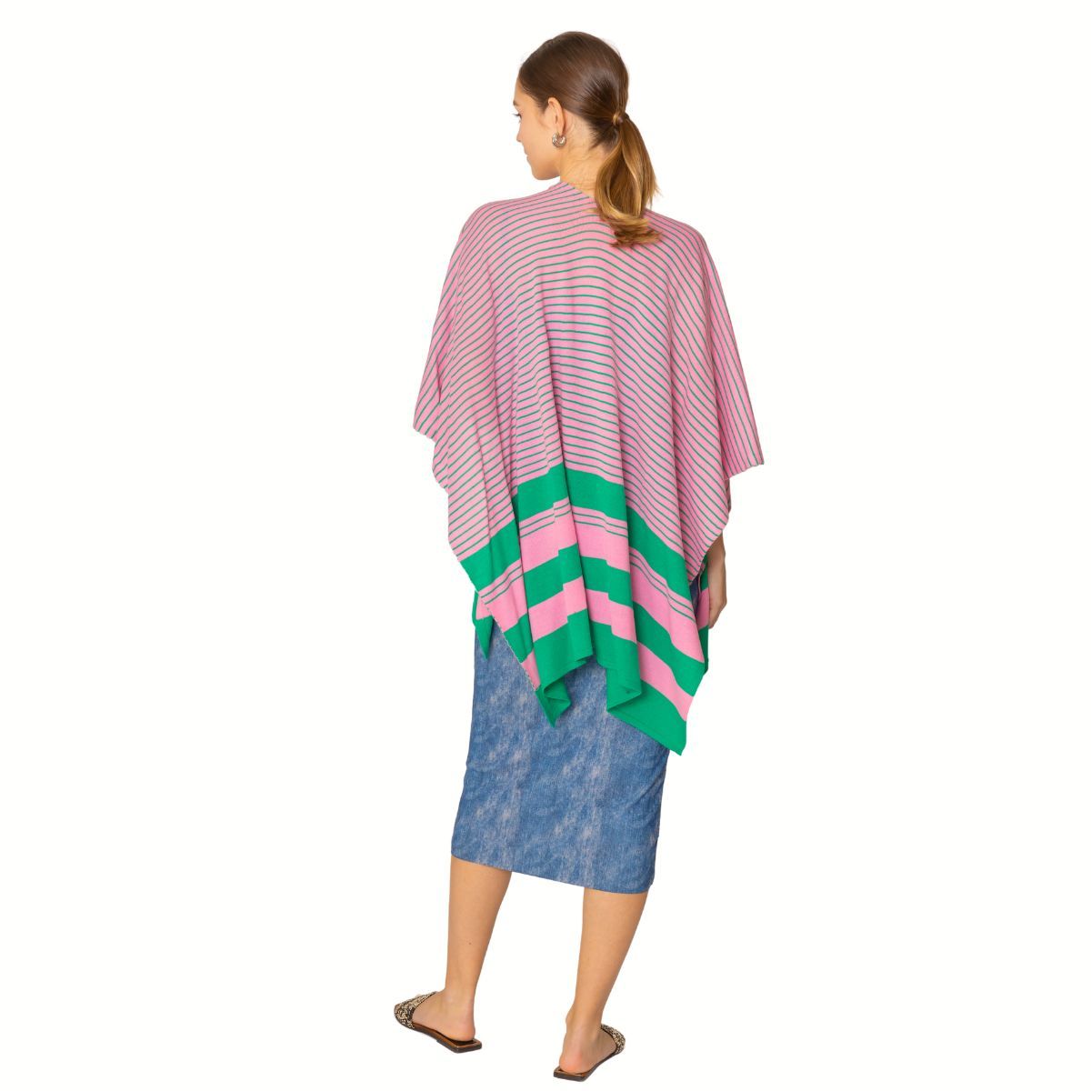 Ruana Kimono Striped Pink and Green for Women