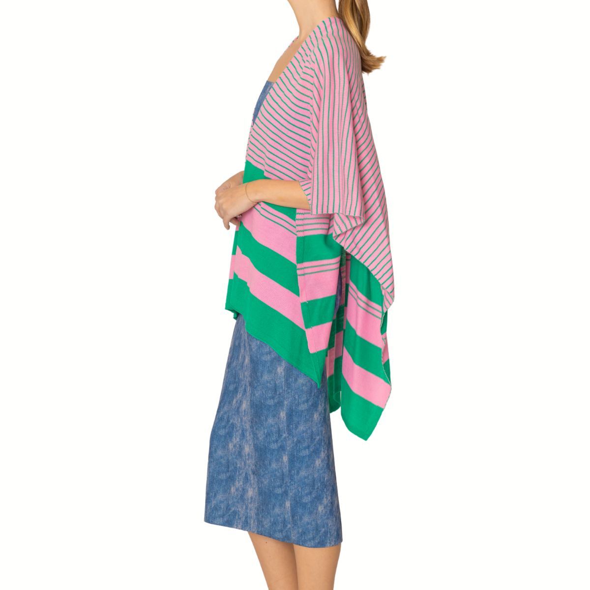 Ruana Kimono Striped Pink and Green for Women