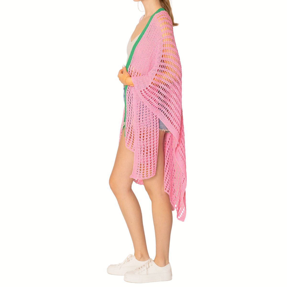 Ruana Kimono Pink and Green Crochet for Women