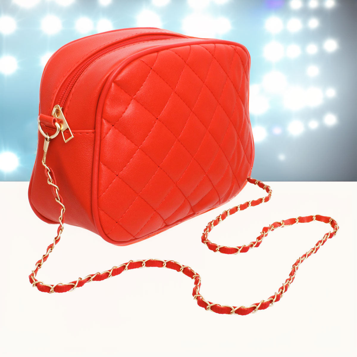 Crossbody Small Red Quilted Chain Strap Bag Women