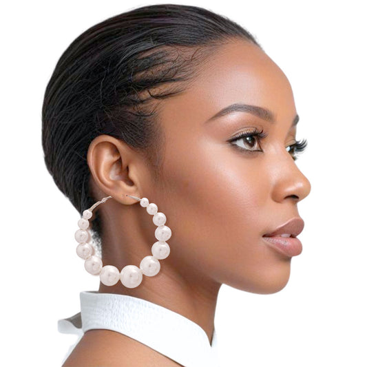 Athena's Grace: Graduated White Pearl Hoops