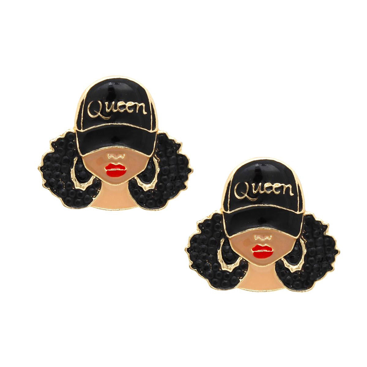 Studs Black Gold Afro Queen Earrings for Women