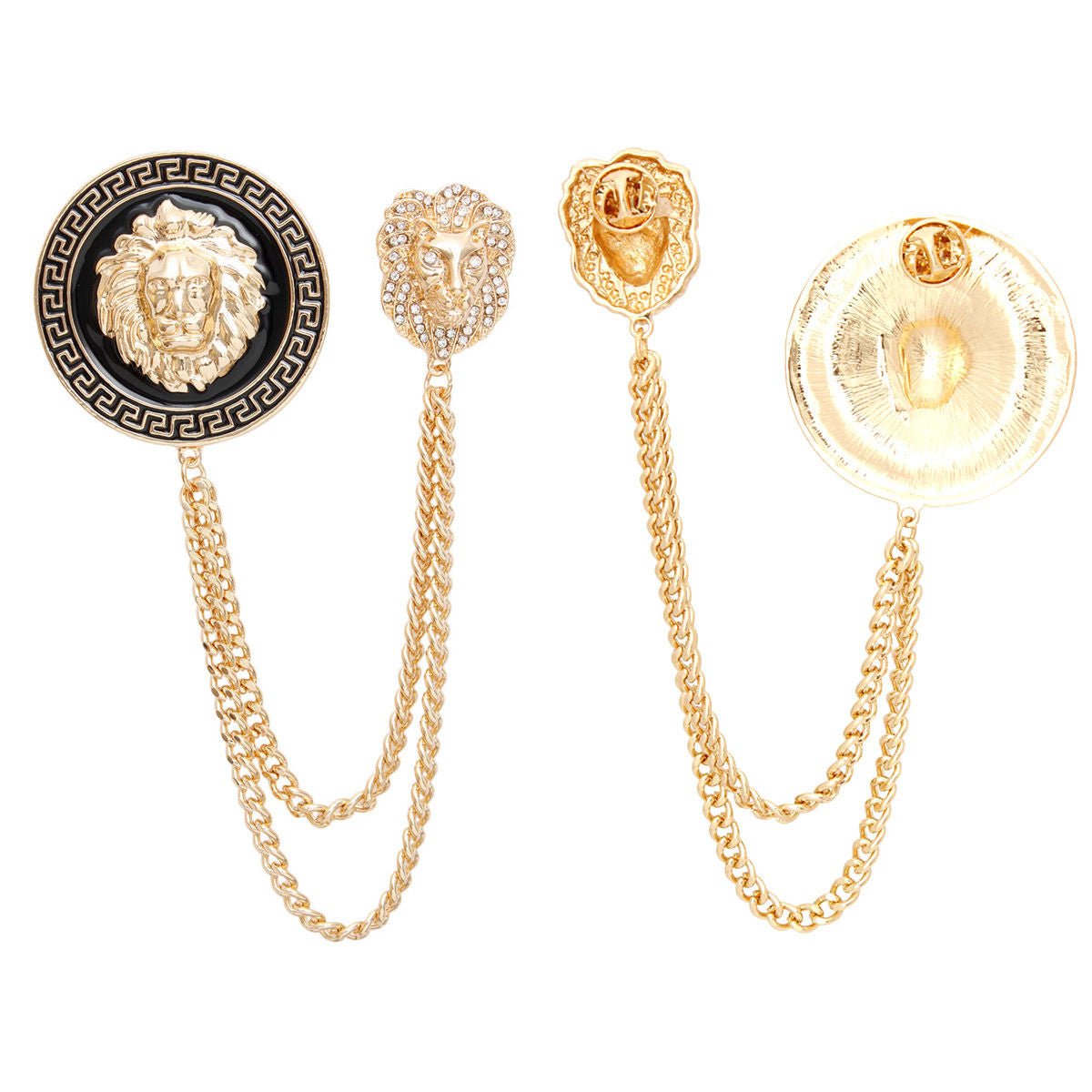 Brooch Luxe Lion Gold Chain Double Pin-Unisex