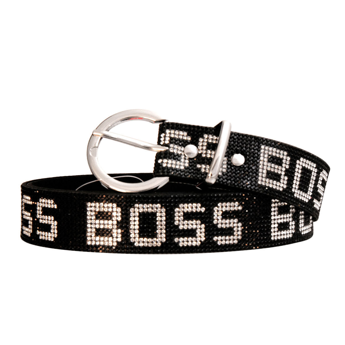 Black and Silver Rhinestone Boss Belt