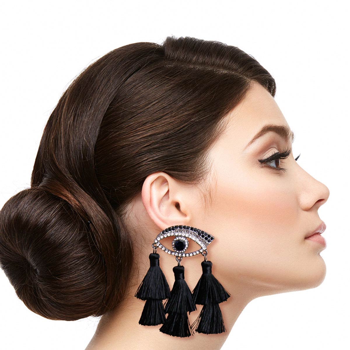 Black Evil Eye Tassel Earrings