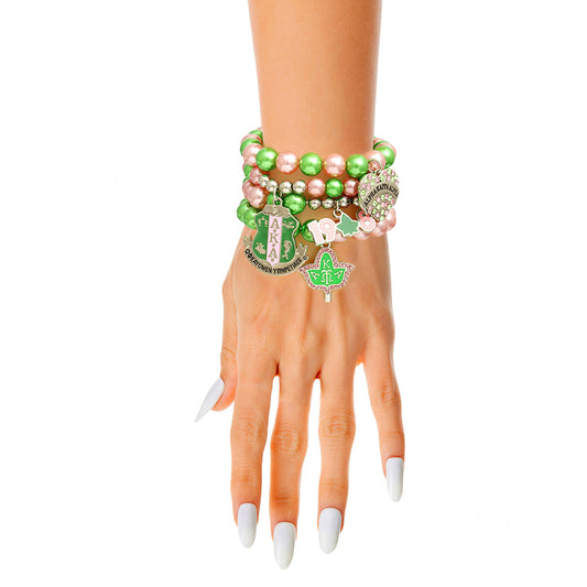 Sorority Inspired Pink Green Pearl Bracelets