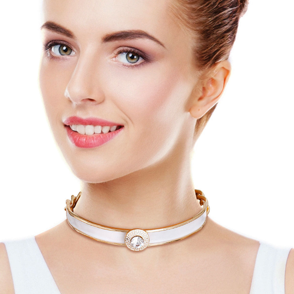 White Greek Medallion Choker