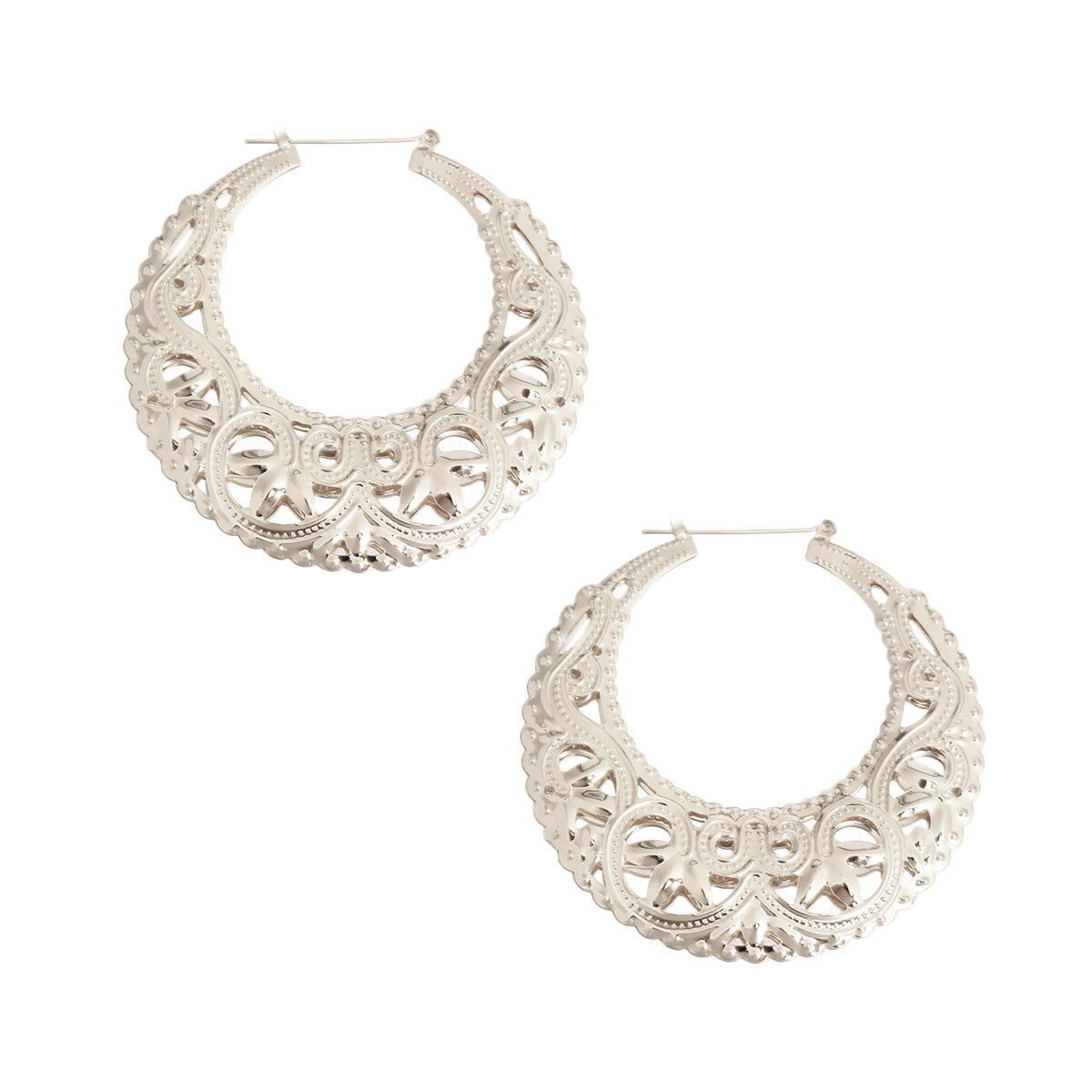 Round Silver Filigree Hoops