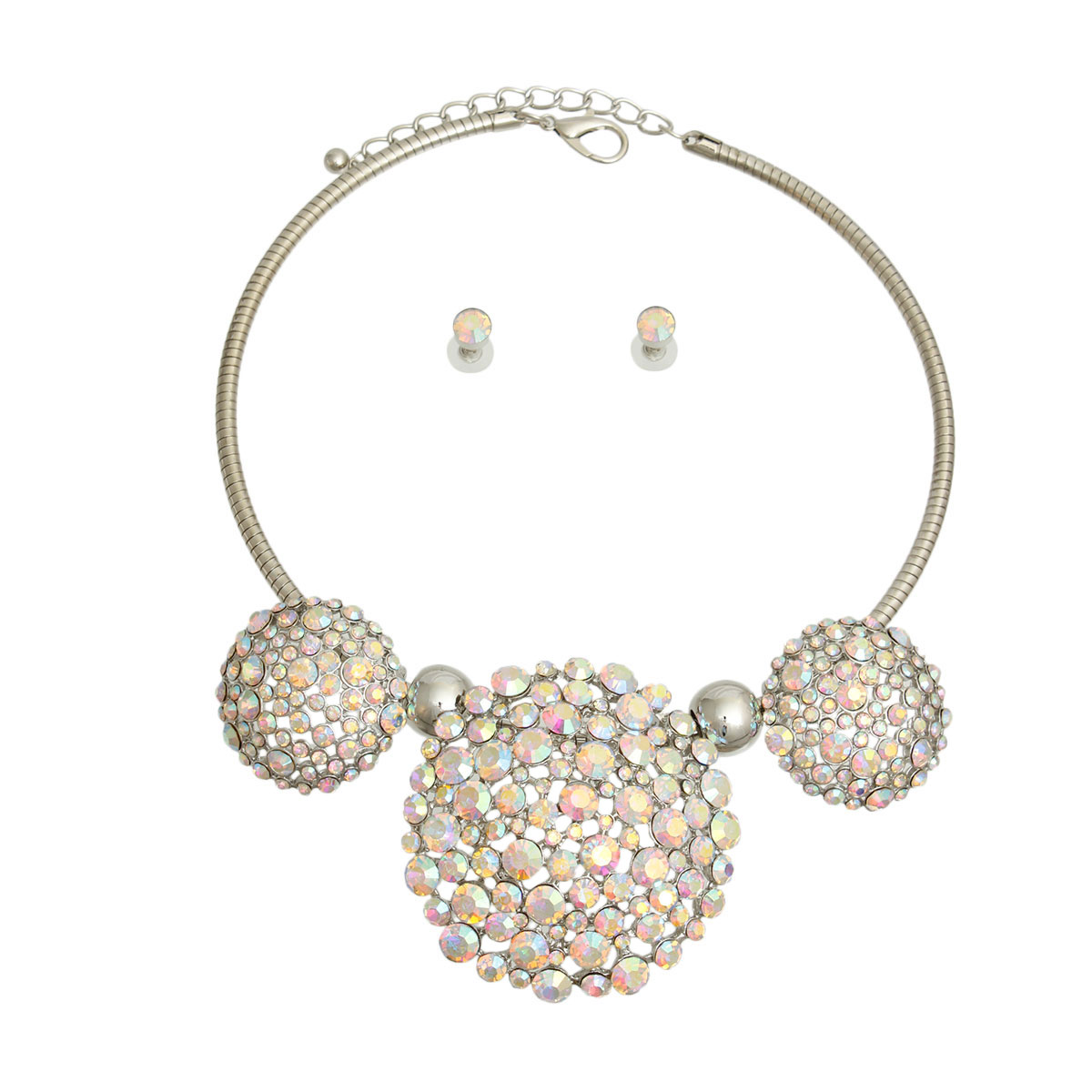 Aurora Borealis Triple Stone Dome Cluster Collar