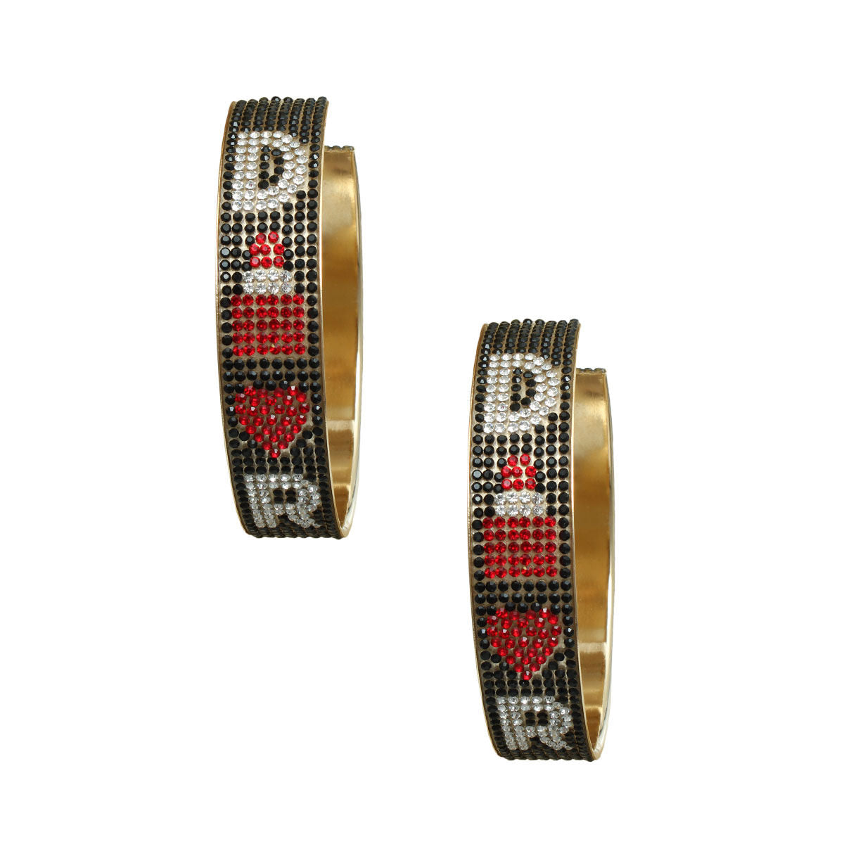 Black Red D Designer Wide Metal Hoops