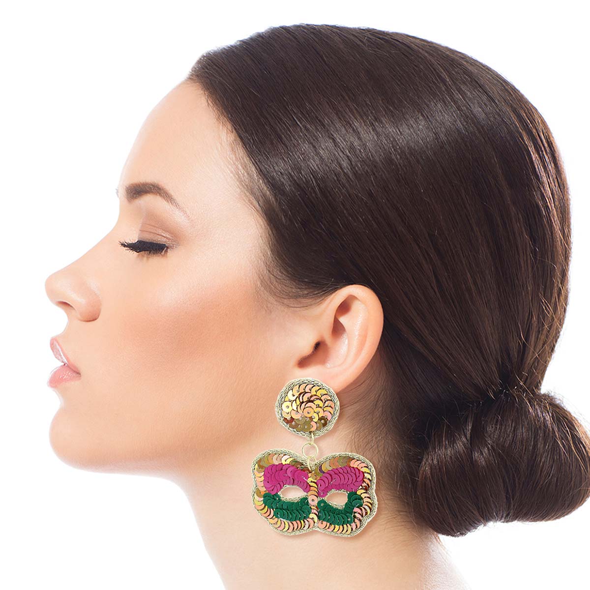 Sequin Mardi Gras Mask Earrings