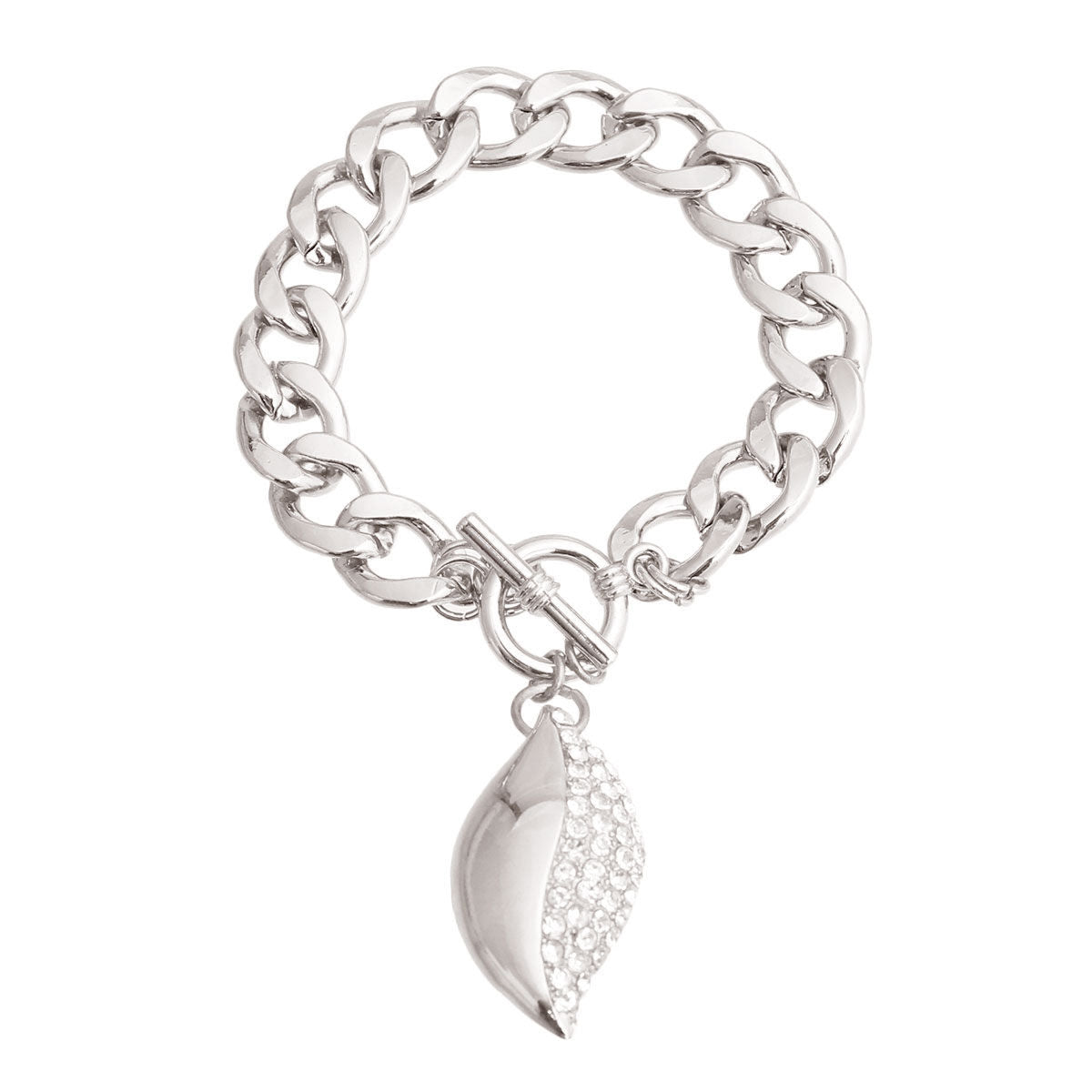 Silver Curved Oval Charm Bracelet